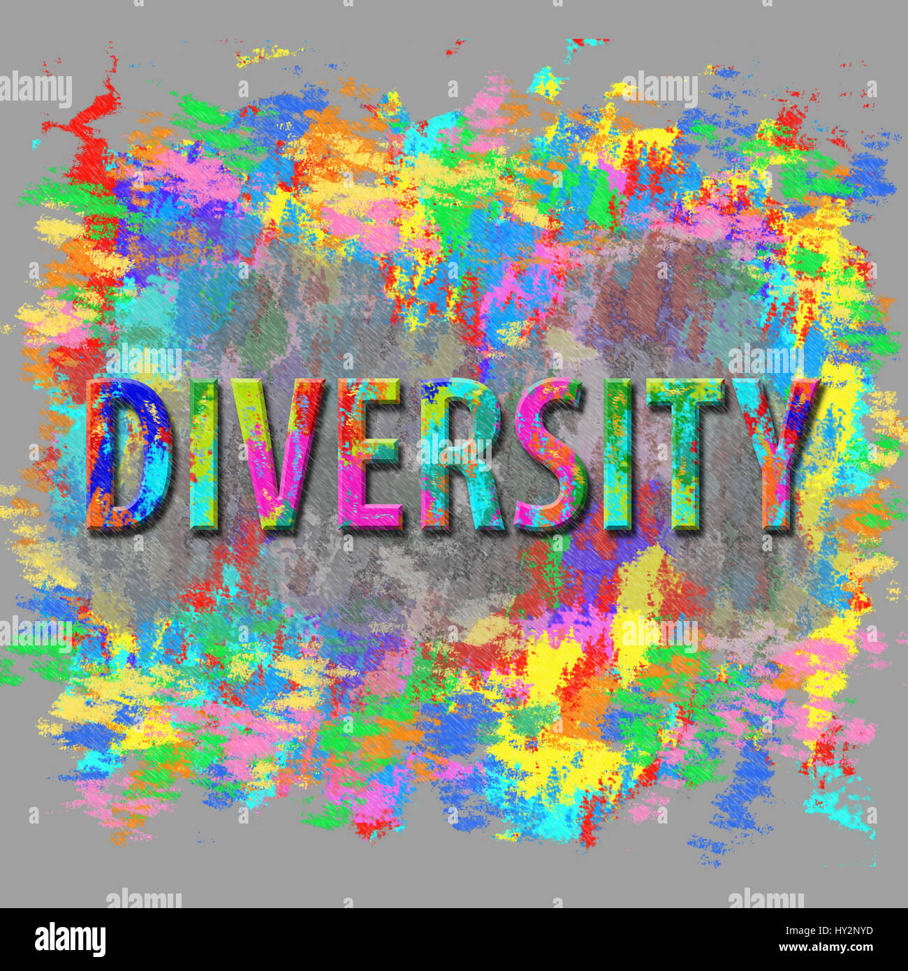Digital 3d abstract artwork depicting dry brushed colors with the embossed word 'diversity'. Stock Photo