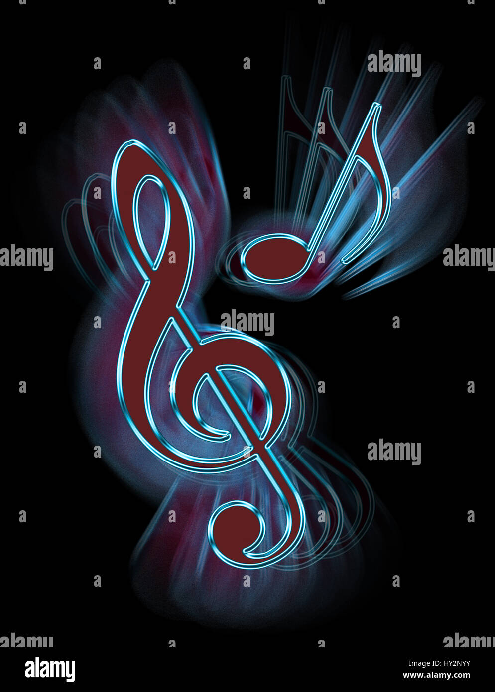 Digital artwork depicting abstract Treble Clef and Quaver music symbols. Stock Photo