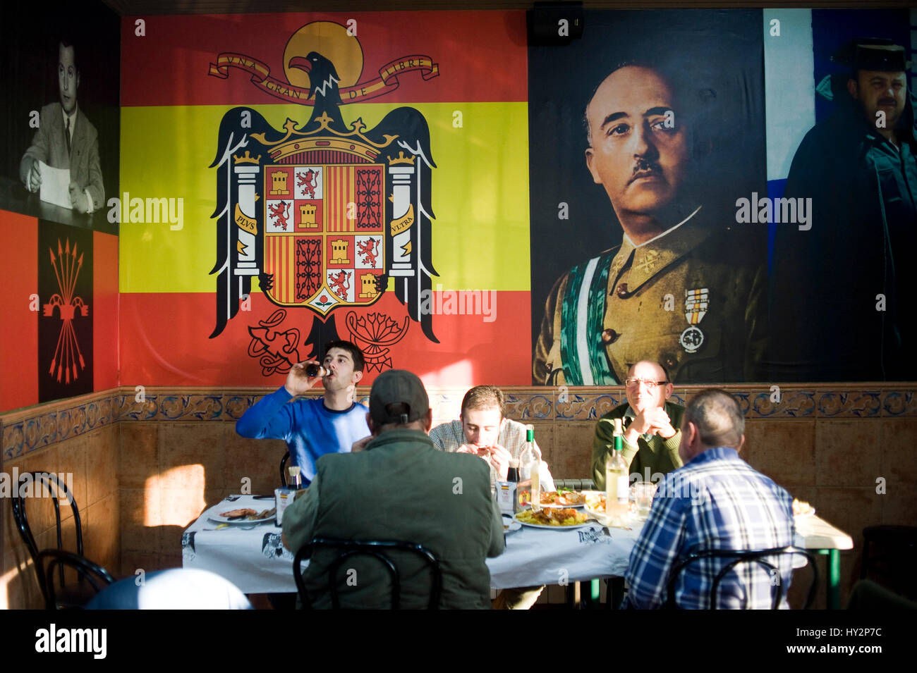 El Cangrejo bar restaurant in La Solana, Ciudad Real, Spain, pays homage to Spanish dictator Francisco Franco. Stock Photo