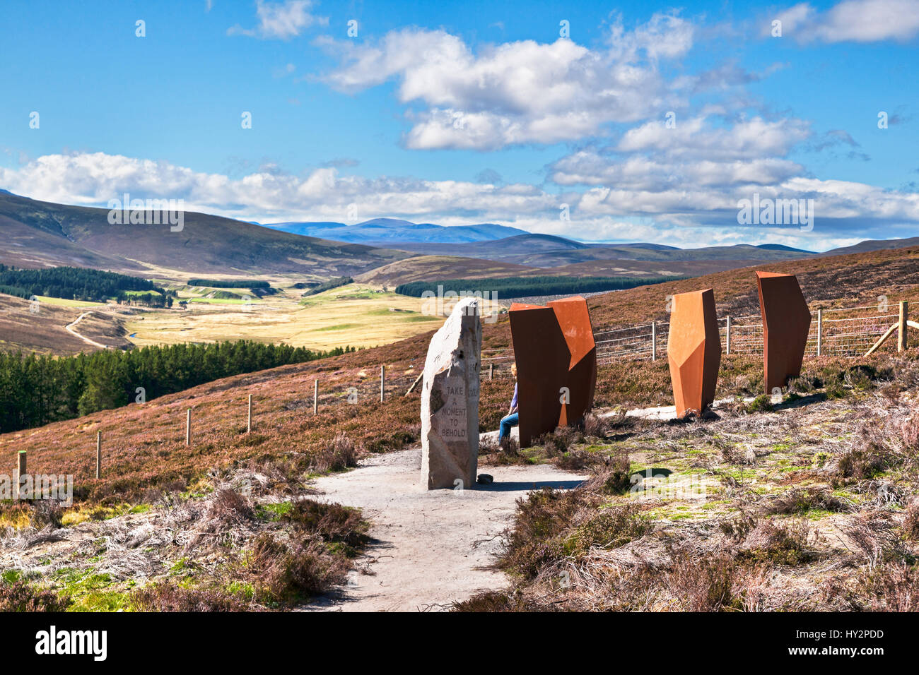 Modern standing stones near Corgarff Castle,   Highland, Scotland, UK Stock Photo