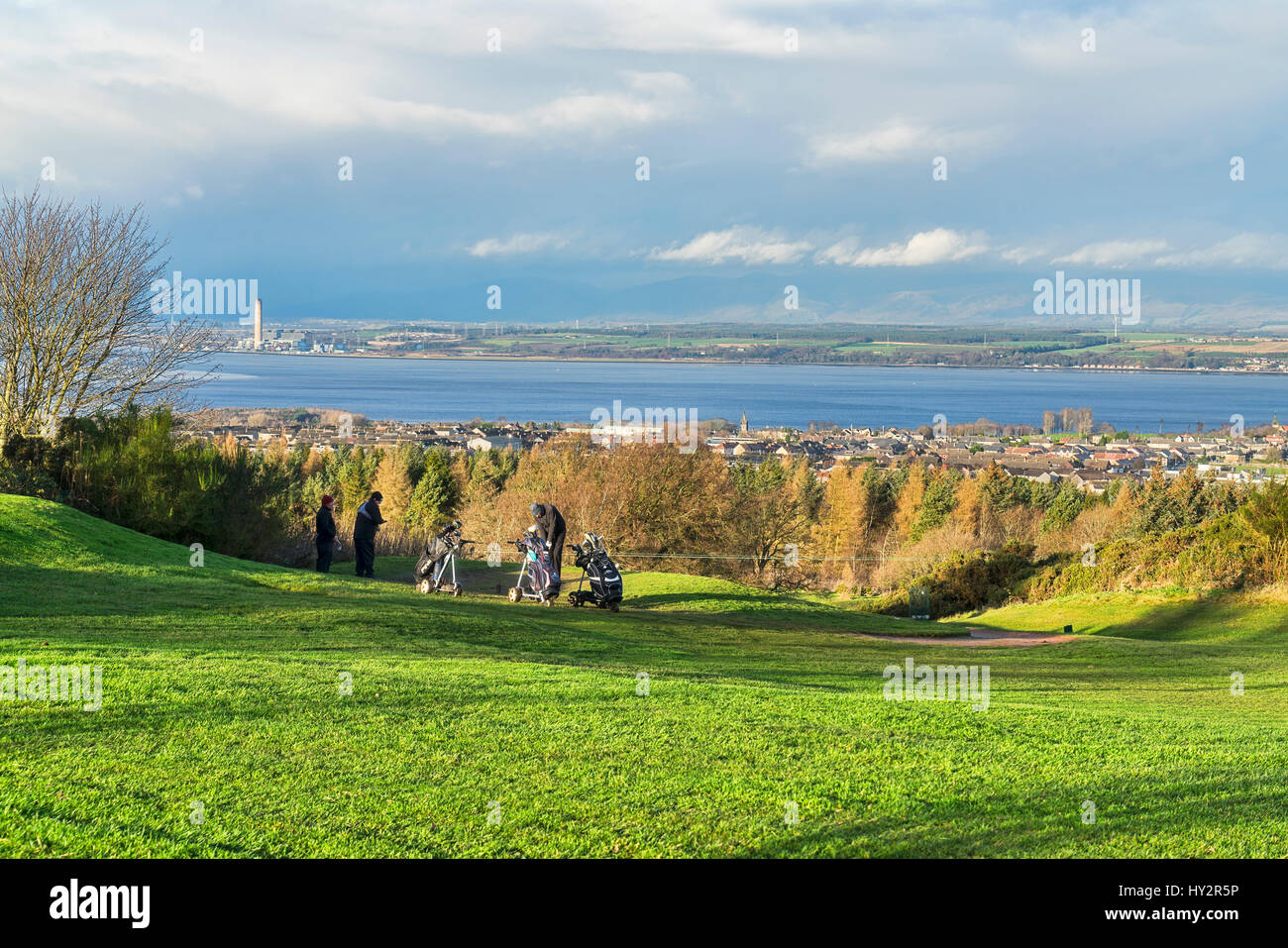 Looking down from West Lothian Golf course to River Forth, Scotland UK. Stock Photo