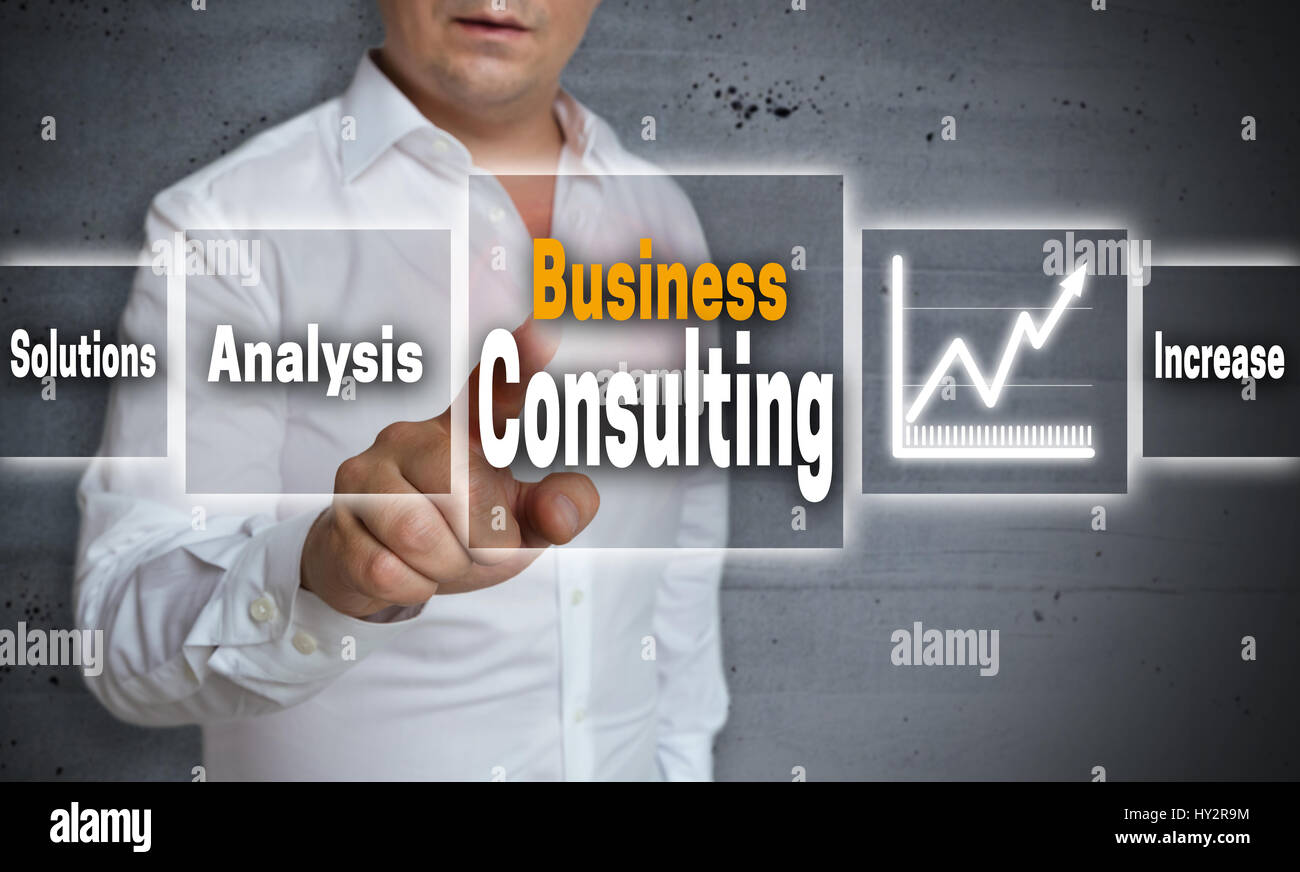 Business consulting concept background is shown by man. Stock Photo