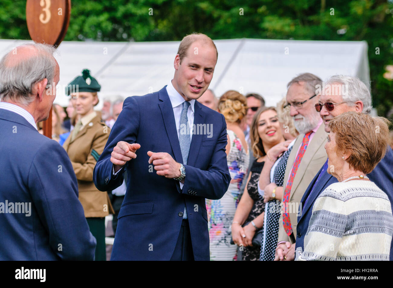 HILLSBOROUGH, NORTHERN IRELAND. 14 JUN 2016: Prince Williiam, The Duke Cambridge chats to guests at the Secretary of State's annual garden party. Stock Photo