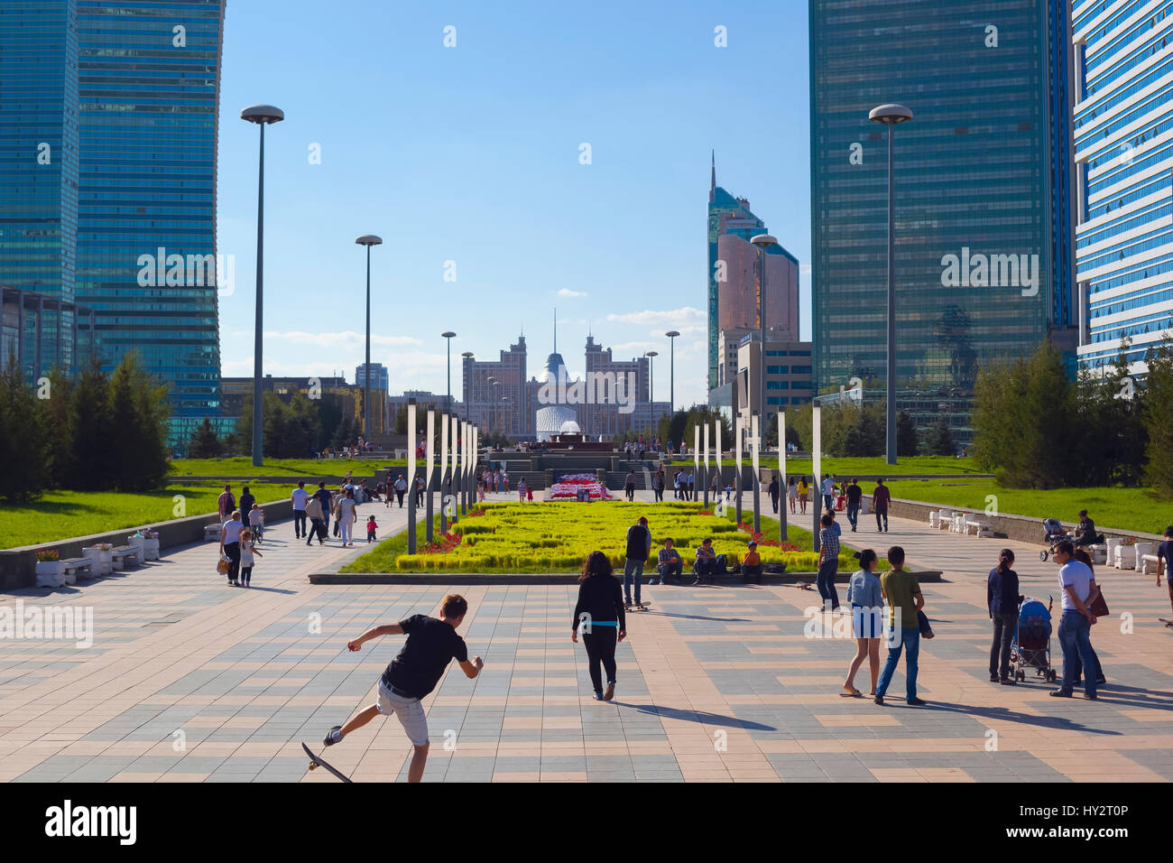 Astana - capital of Kazakhstan. People walk on city a sunny day Stock Photo