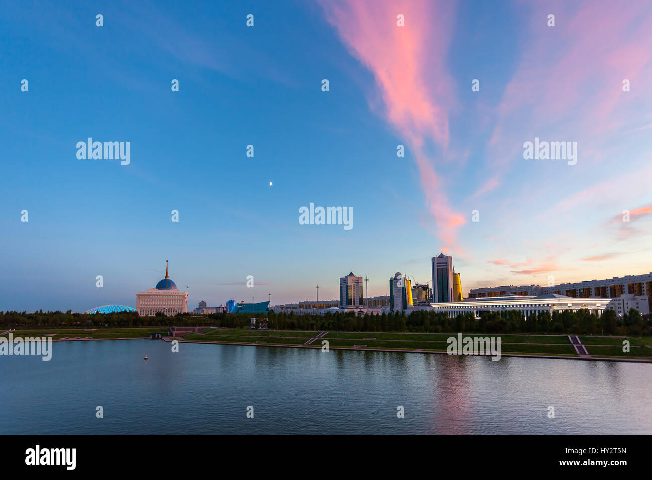 Residence of President Kazakhstan Nursultan Nazarbayev - Akorda in Astana. Ministries and Departments. Stock Photo