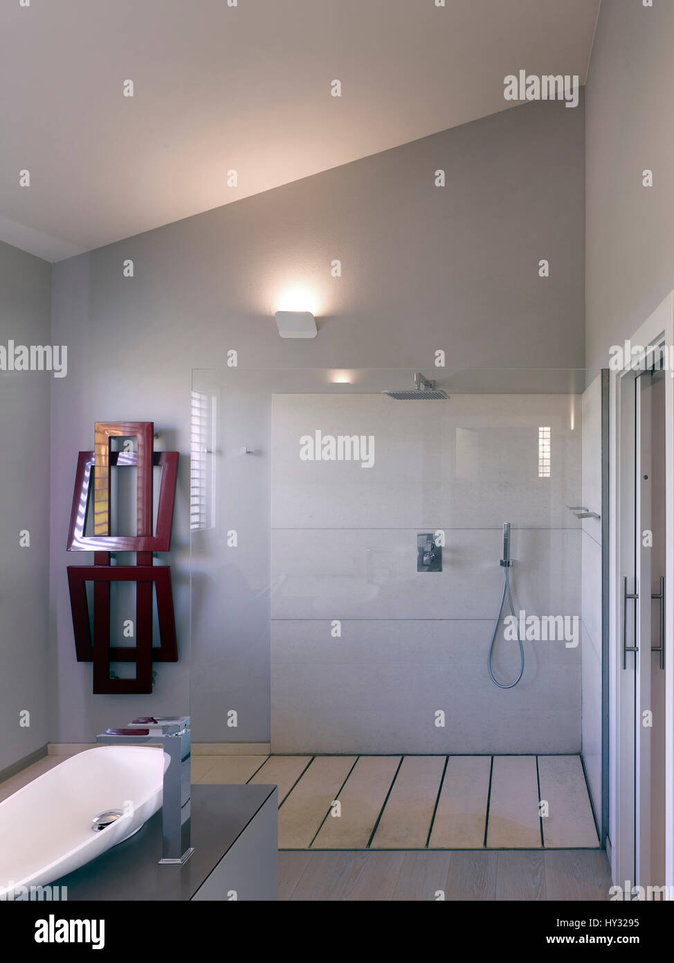 Bathroom. Sarmede House, Sarmede, Italy. Architect: Tate Harmer, 2015. Stock Photo