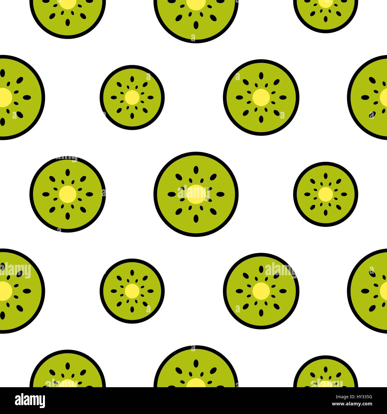 Kiwi fruit slices seamless green pattern on white. Summer fresh repeat ...