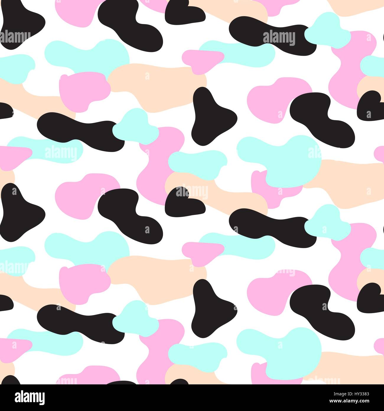 Pink and blue neon pastel camouflage seamless vector pattern. Military style pop art uniform pattern. Stock Vector