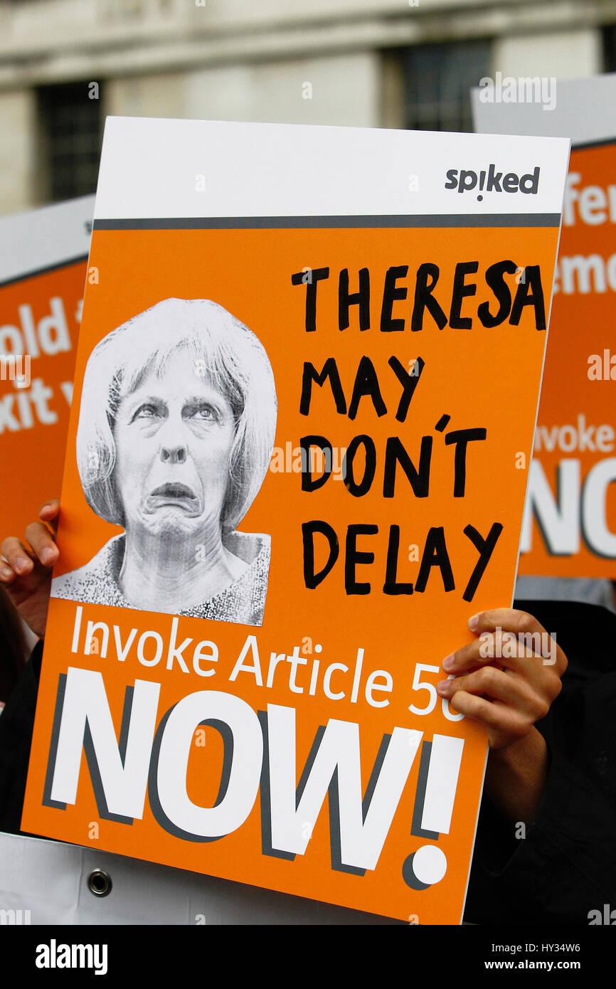 England, London, Westminster, Brexit demonstrations, Theresa May Articel 50 placard. Stock Photo