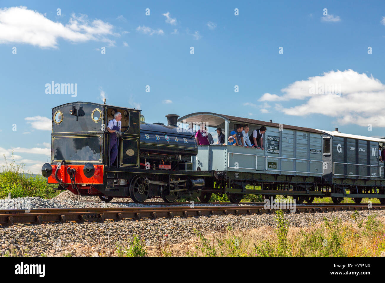 'Kilmersdon' a restored Somerset & Dorset Railway tank engine giving guards van rides at 2016 Norton Fitzwarren Steam & Vintage Vehicle Rally Somerset Stock Photo