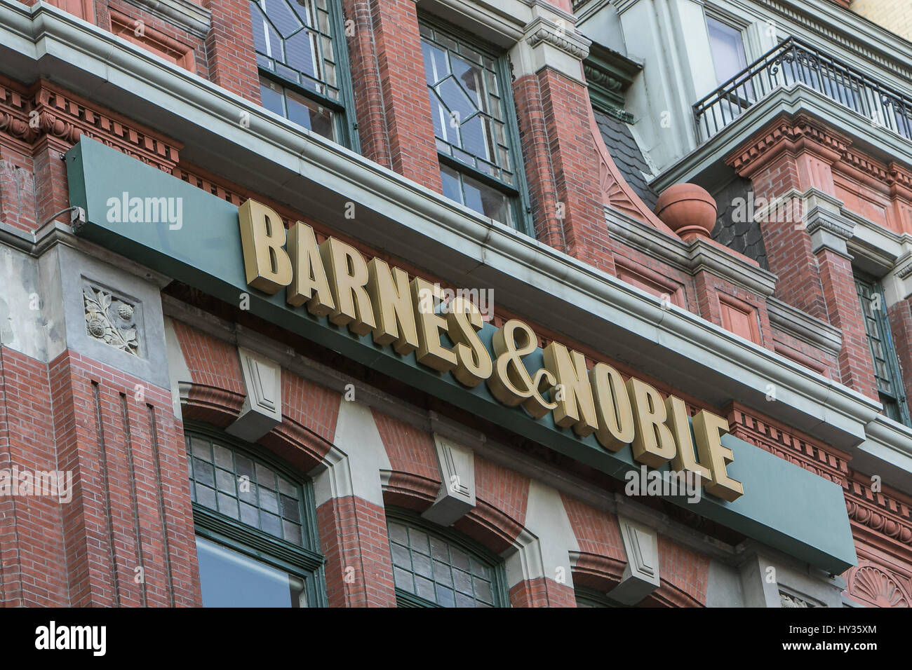Barnes and Noble store sign on Union Square. Stock Photo