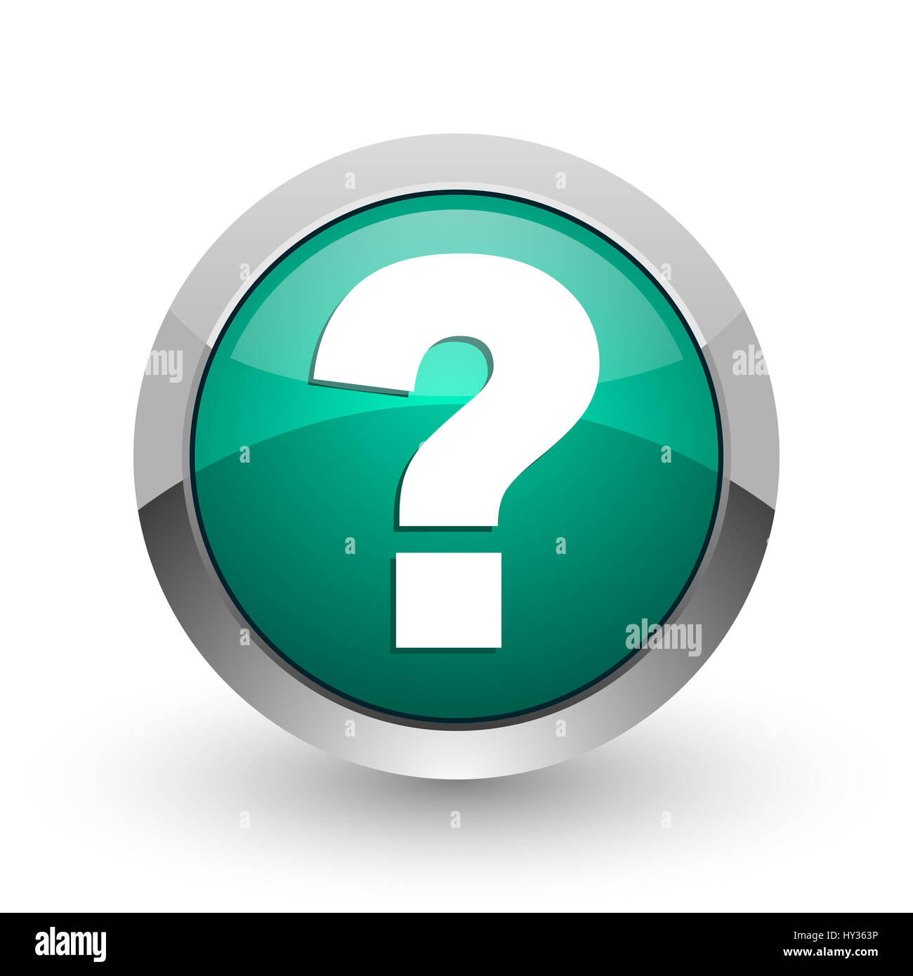 Question mark silver metallic chrome web design green round icon with shadow on white