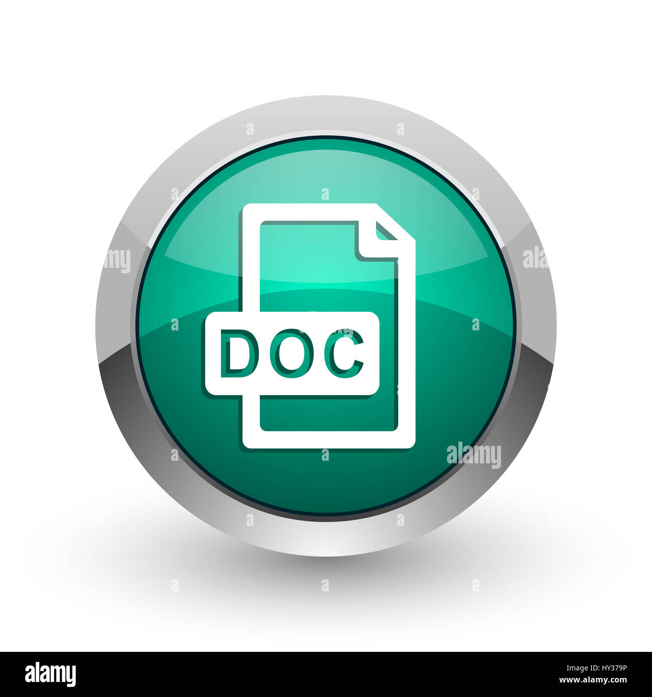 Doc file silver metallic chrome web design green round internet icon ...