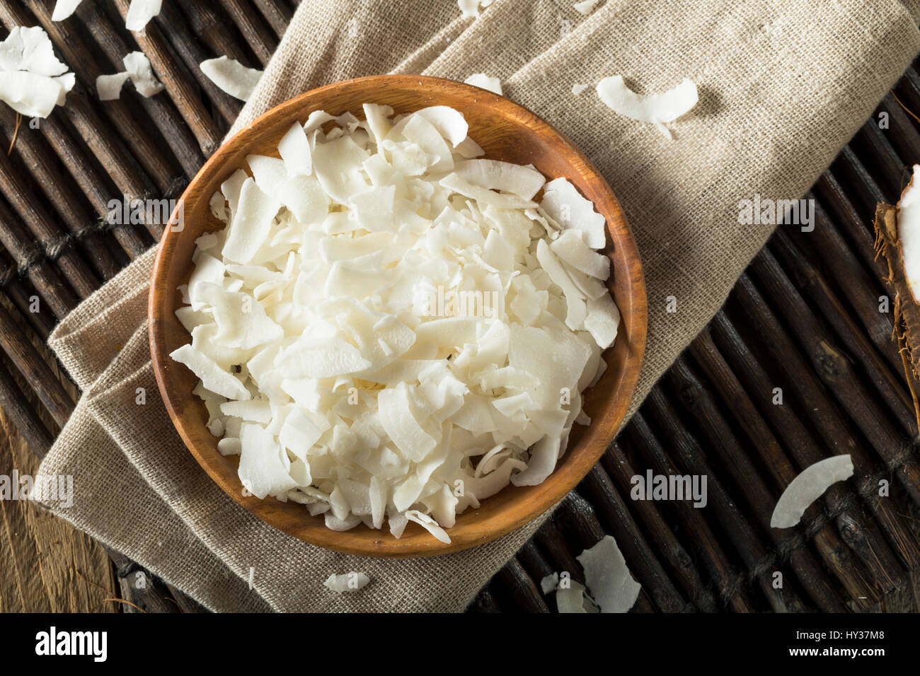 Raw Organic Coconut Flakes in a Bowl for Baking Stock Photo Alamy