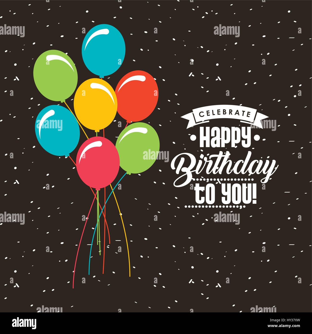 happy birthday card with balloons over black background. colorful ...