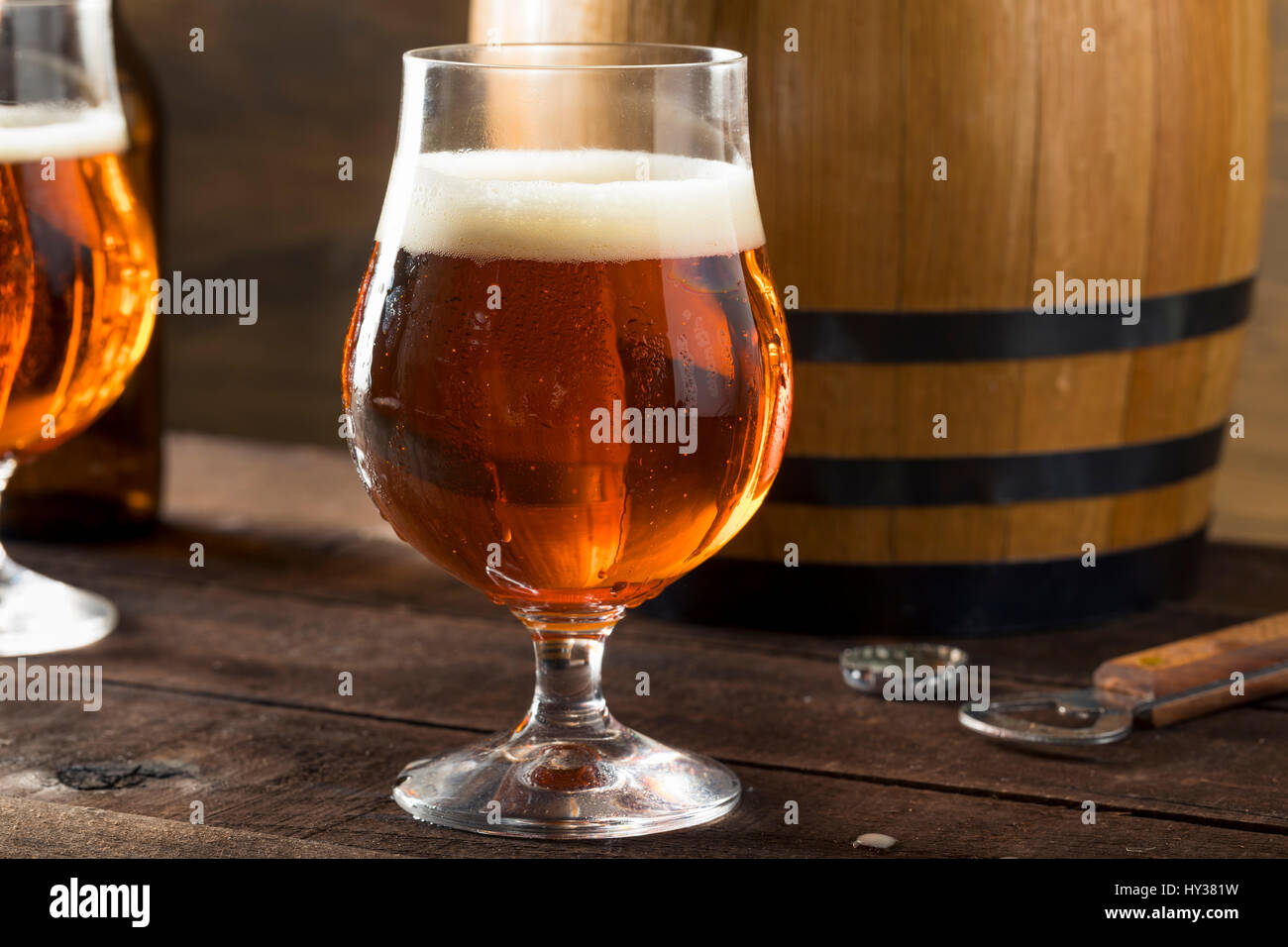 Refreshing Bourbon Barrel Aged Beer in a Glass Stock Photo