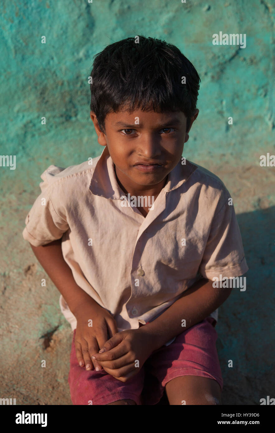 Portrait of a young boy in Koonthankulam, Tamil Nadu,India, Stock Photo