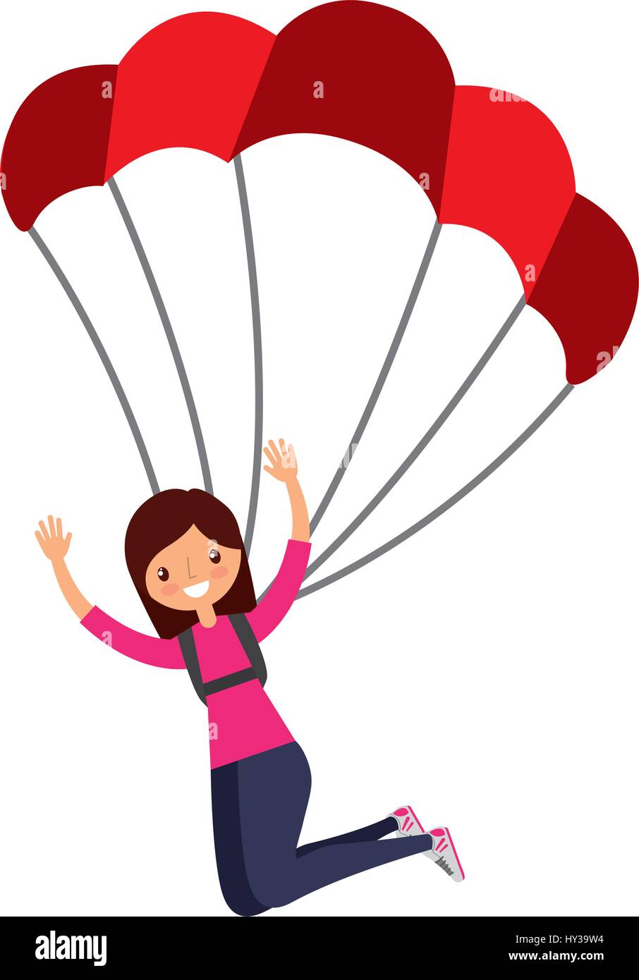 Young Woman With Parachute Vector Illustration Design Stock Vector Art