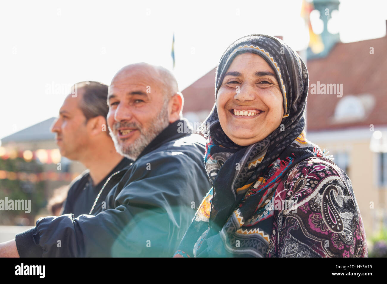 Sweden, Bleking, Solvesborg, Woman and man smiling Stock Photo