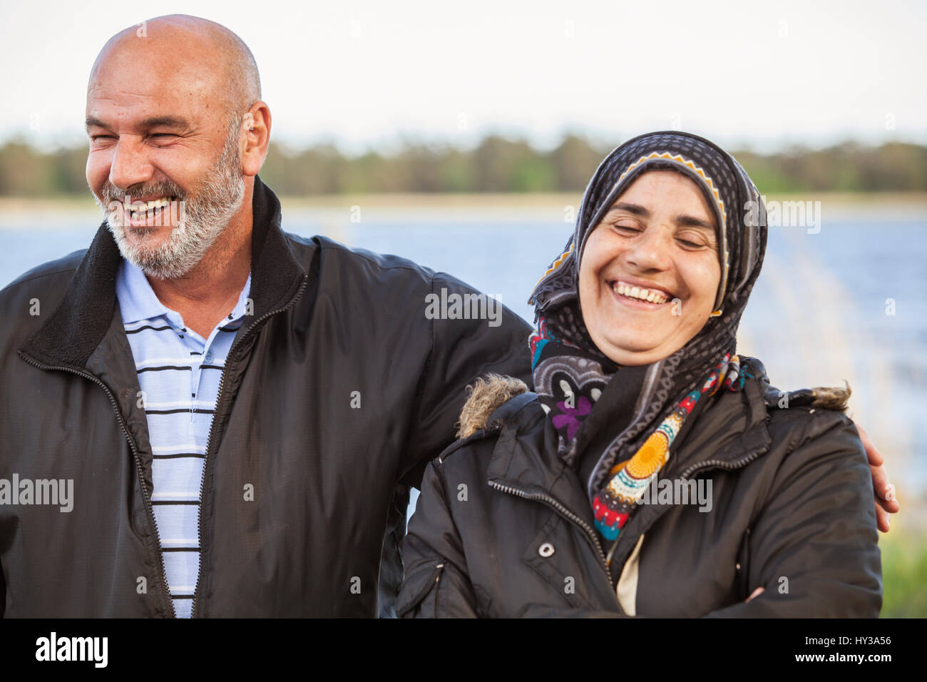 Sweden, Bleking, Solvesborg, Portrait of woman and man smiling Stock Photo