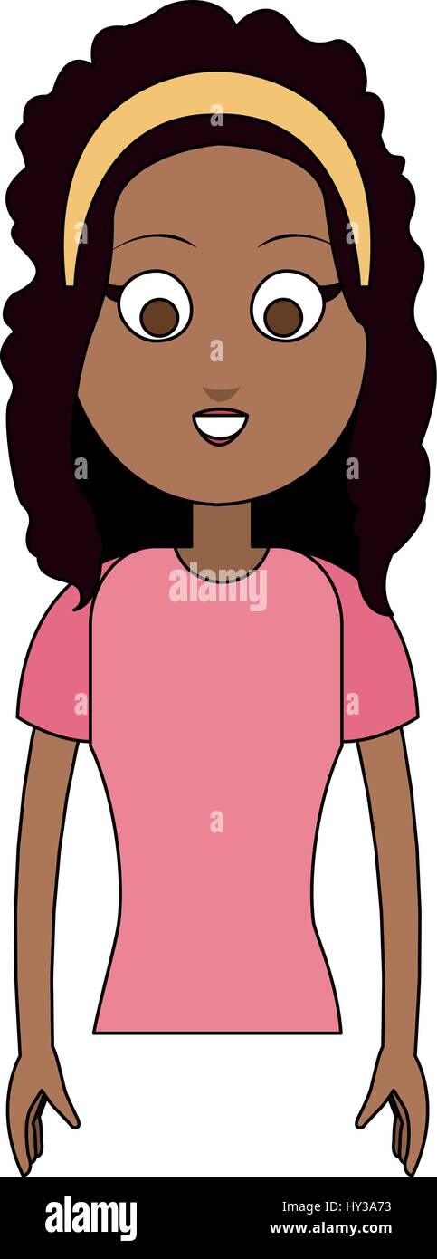 happy dark skin young pretty woman cartoon icon image Stock Vector ...