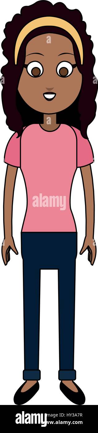 happy dark skin young pretty woman cartoon icon image Stock Vector ...