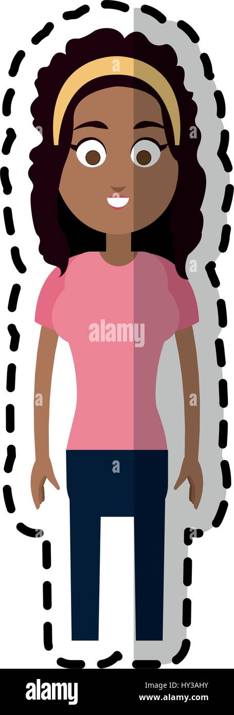 happy dark skin young pretty woman cartoon icon image Stock Vector ...