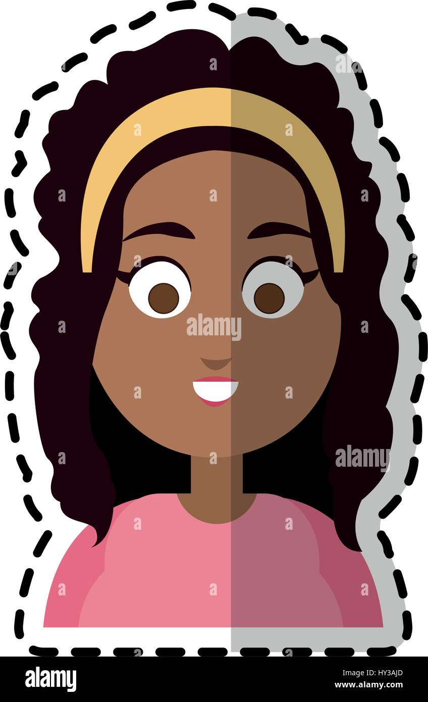 happy dark skin young pretty woman cartoon icon image Stock Vector ...