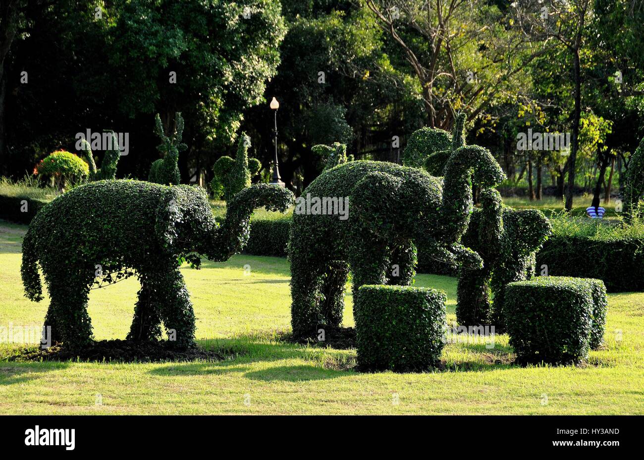 Salaya, Thailand - January 16, 2010:  Landscaped grounds with topiary animals at Phra Phutthamonthon Buddhist park Stock Photo