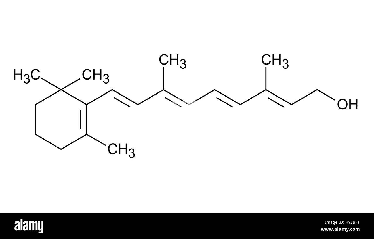 Vitamin A (retinol) molecule. Skeletal formula (chemical structure). Stock Photo