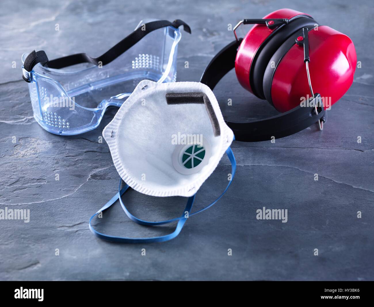 Dust mask, goggles and ear defenders Stock Photo Alamy