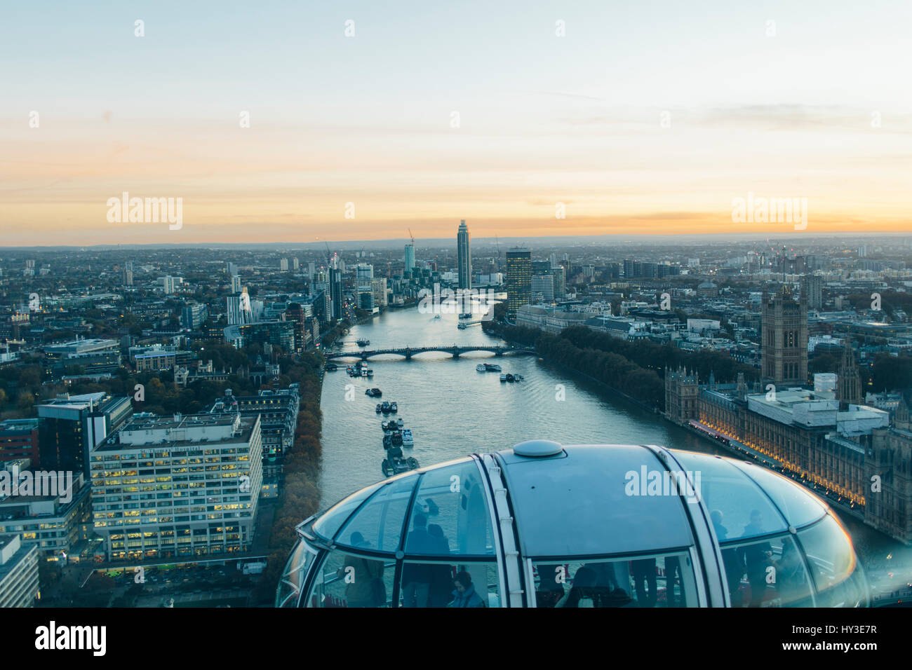 UK, England, London, River Thames and city panorama seen from London Eye Stock Photo