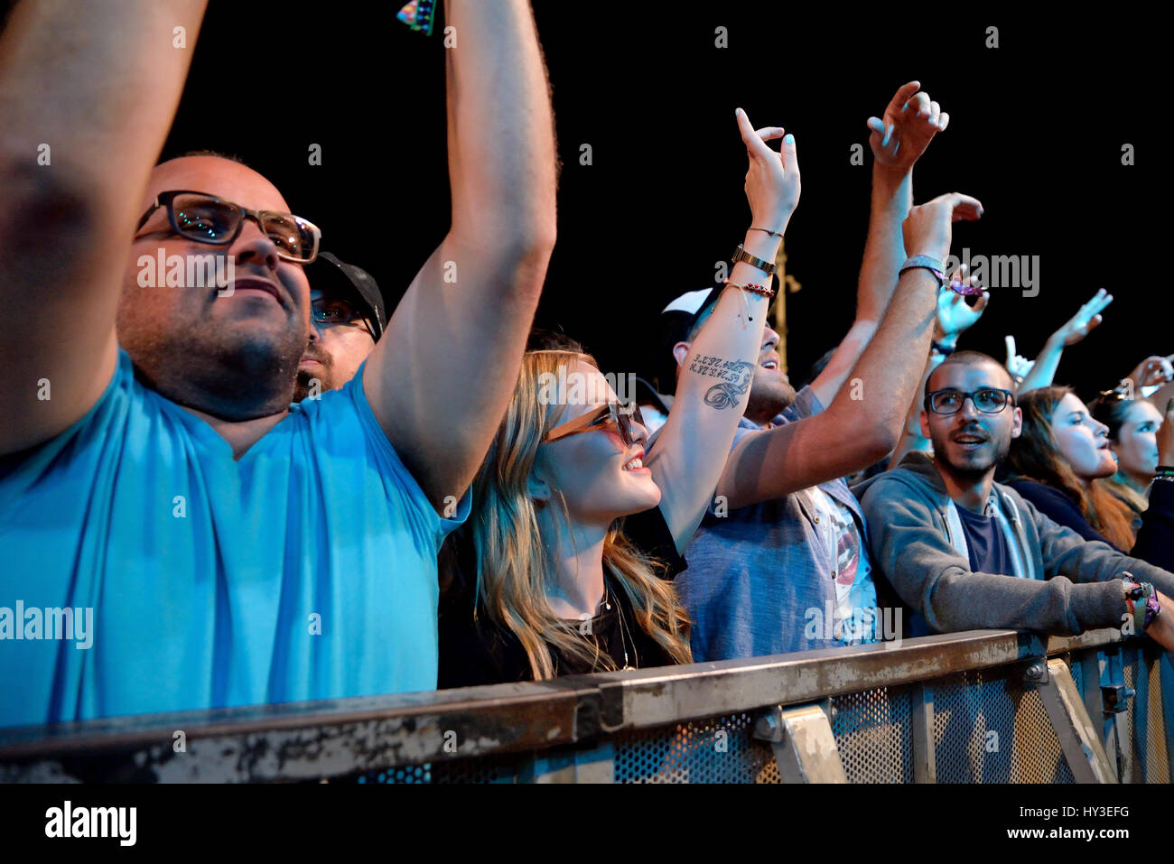 BARCELONA - JUN 4: Crowd in a concert at Primavera Sound 2016 Festival on June 4, 2016 in Barcelona, Spain. Stock Photo