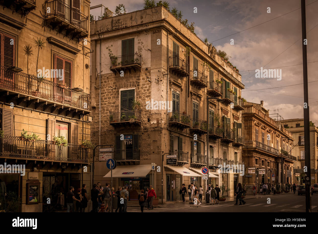 Italy, Sicily, Palermo, Old residential buildings in city center Stock Photo