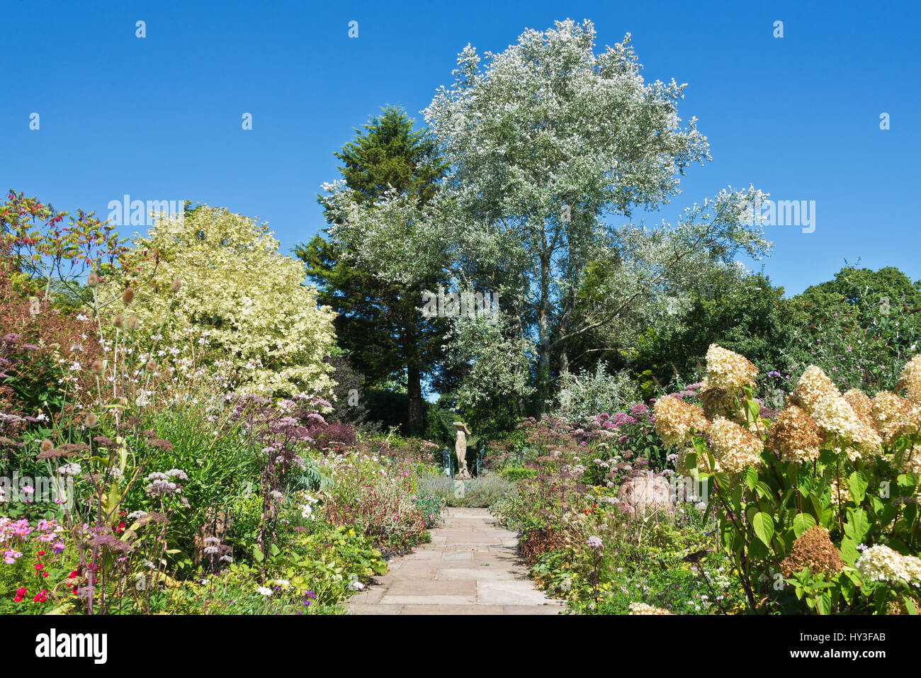 A view of the Shy Maiden statue in the Rose Garden at Burrow Farm