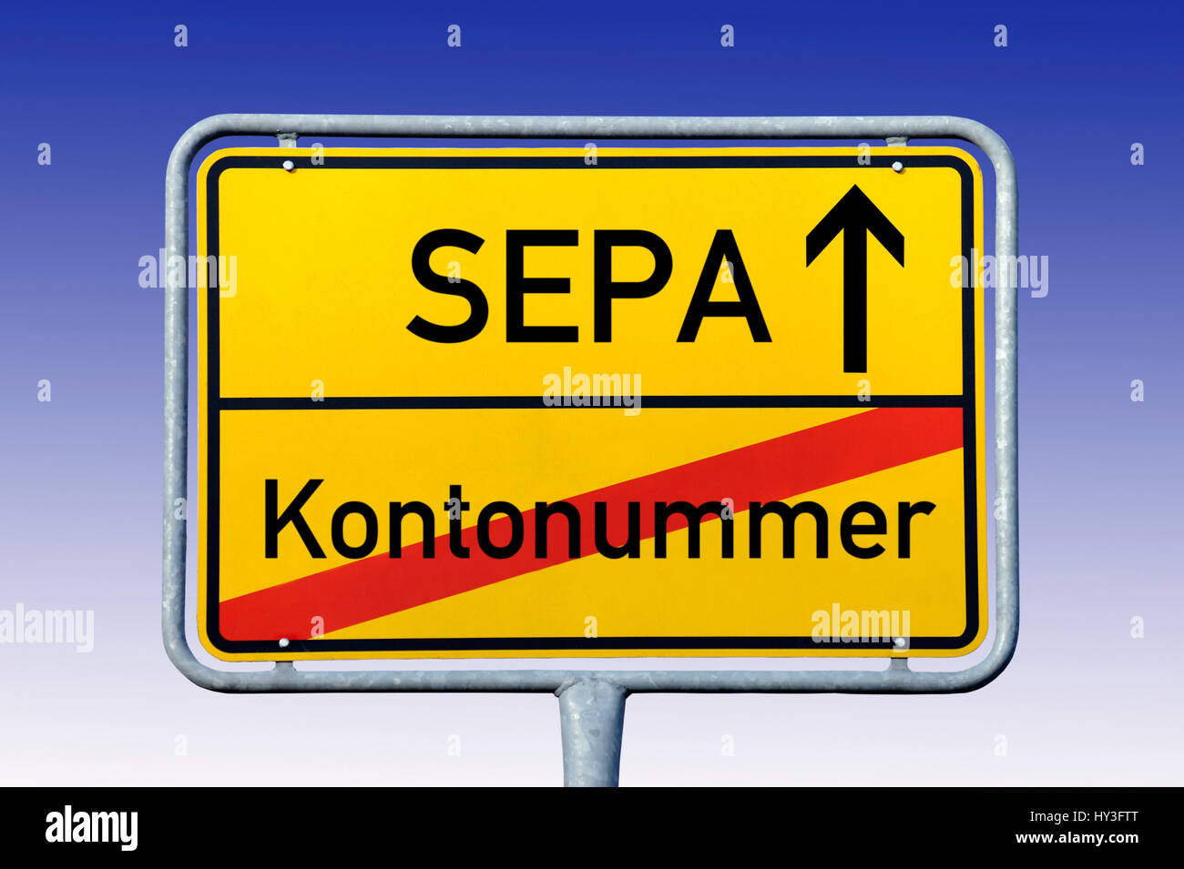Local sign with label SEPA and account number, Ortsschild mit Aufschrift SEPA und Kontonummer Stock Photo