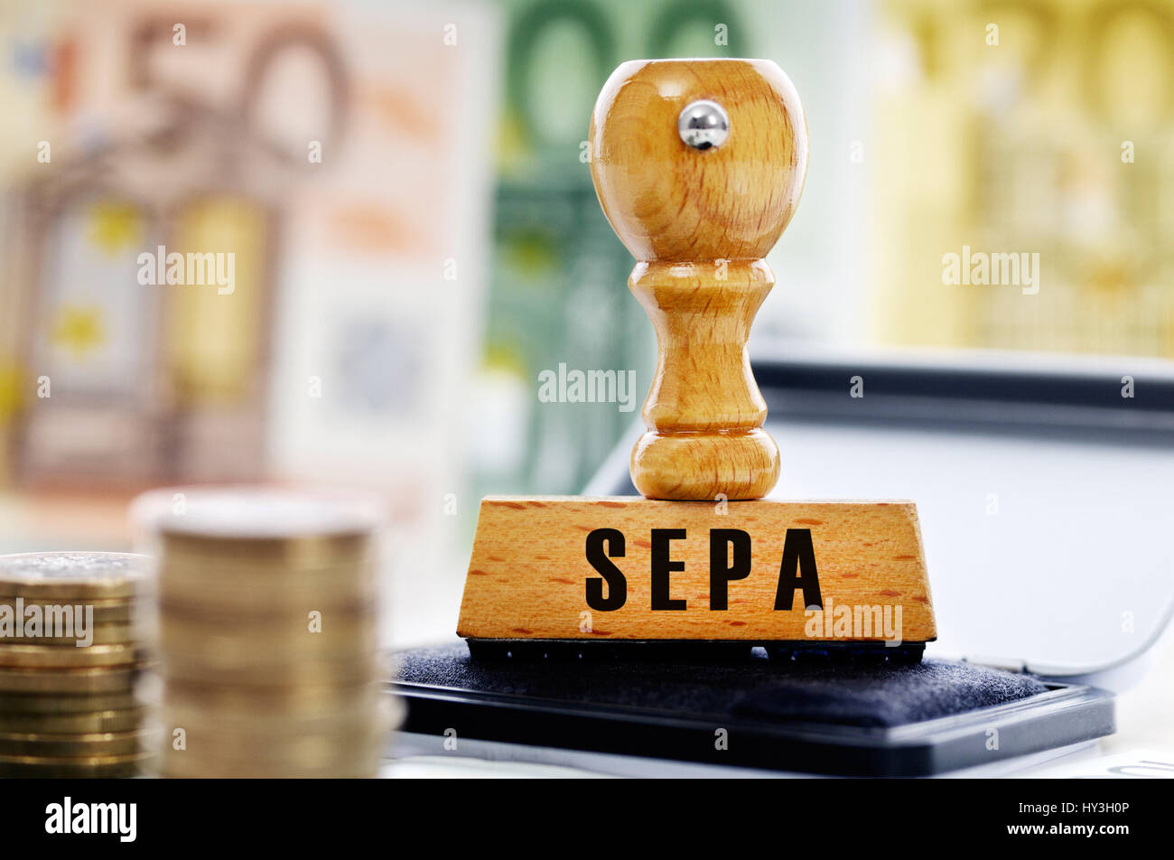 Stamp with the label SEPA, Stempel mit der Aufschrift SEPA Stock Photo