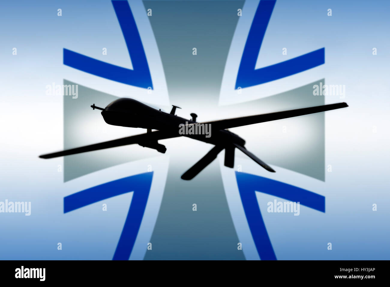 Drone and symbol of the armed forces, Drohne und Symbol der Bundeswehr Stock Photo