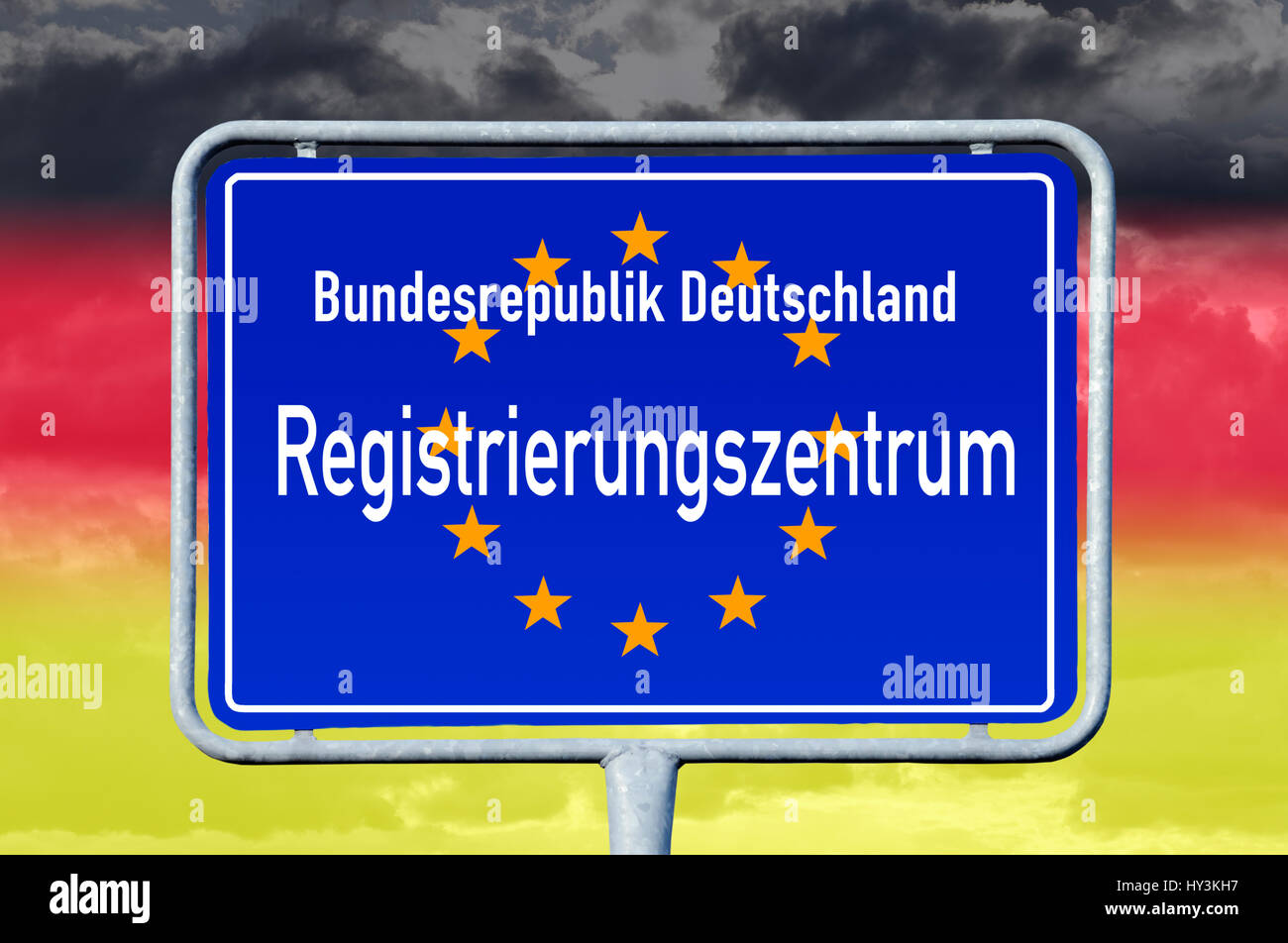 Sign the Federal Republic of Germany registration centre, symbolic photo, Schild Bundesrepublik Deutschland Registrierungszentrum, Symbolfoto Stock Photo