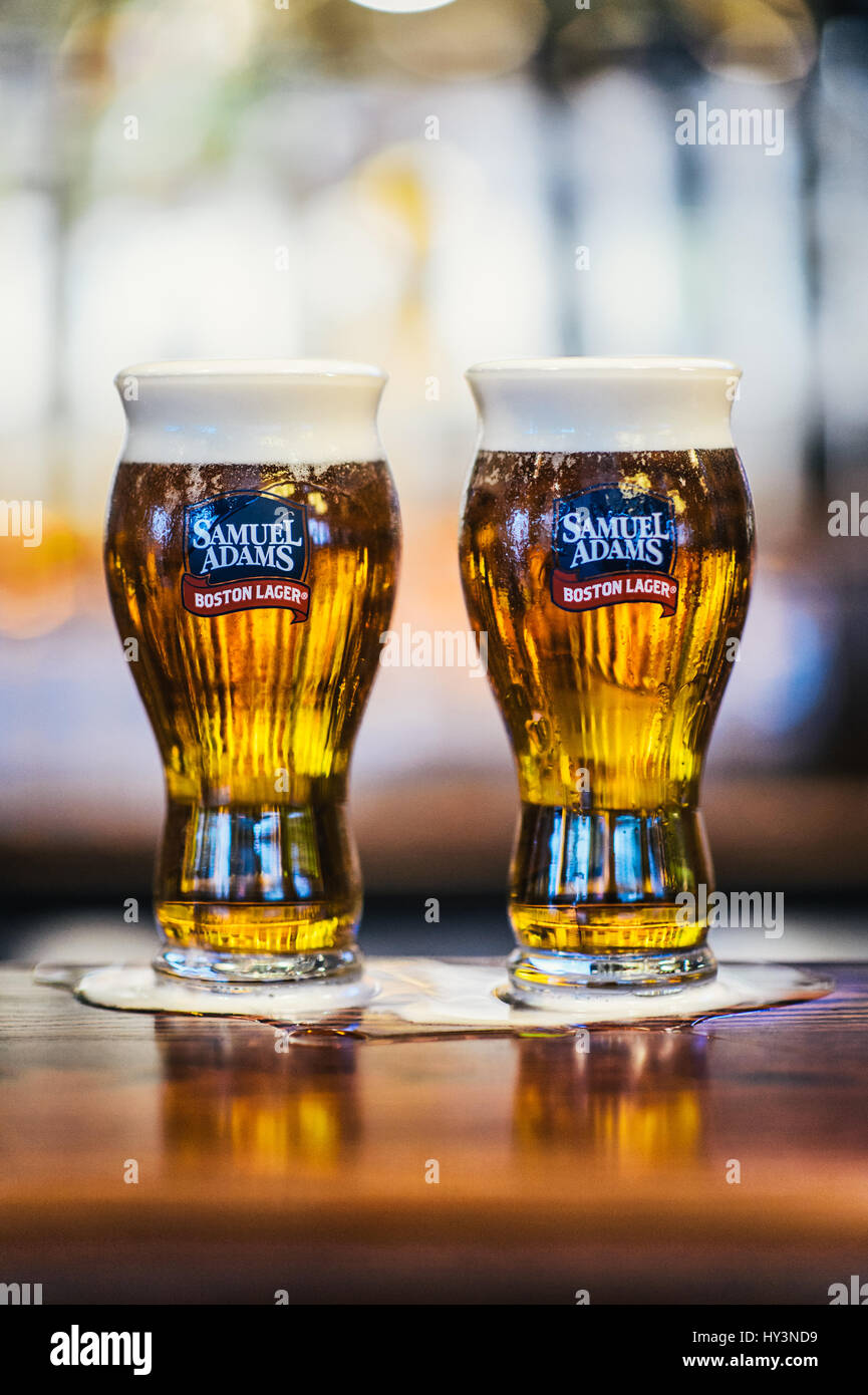 Two Pints of Samuel Adams Draught Beer Stock Photo