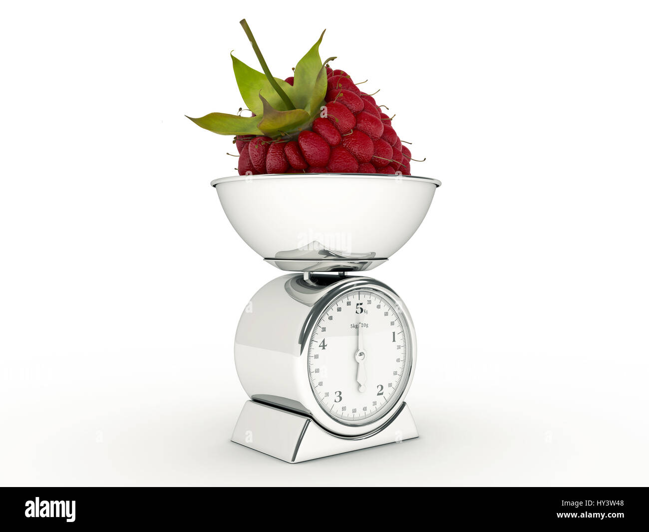 kitchen scale with giant raspberry Stock Photo