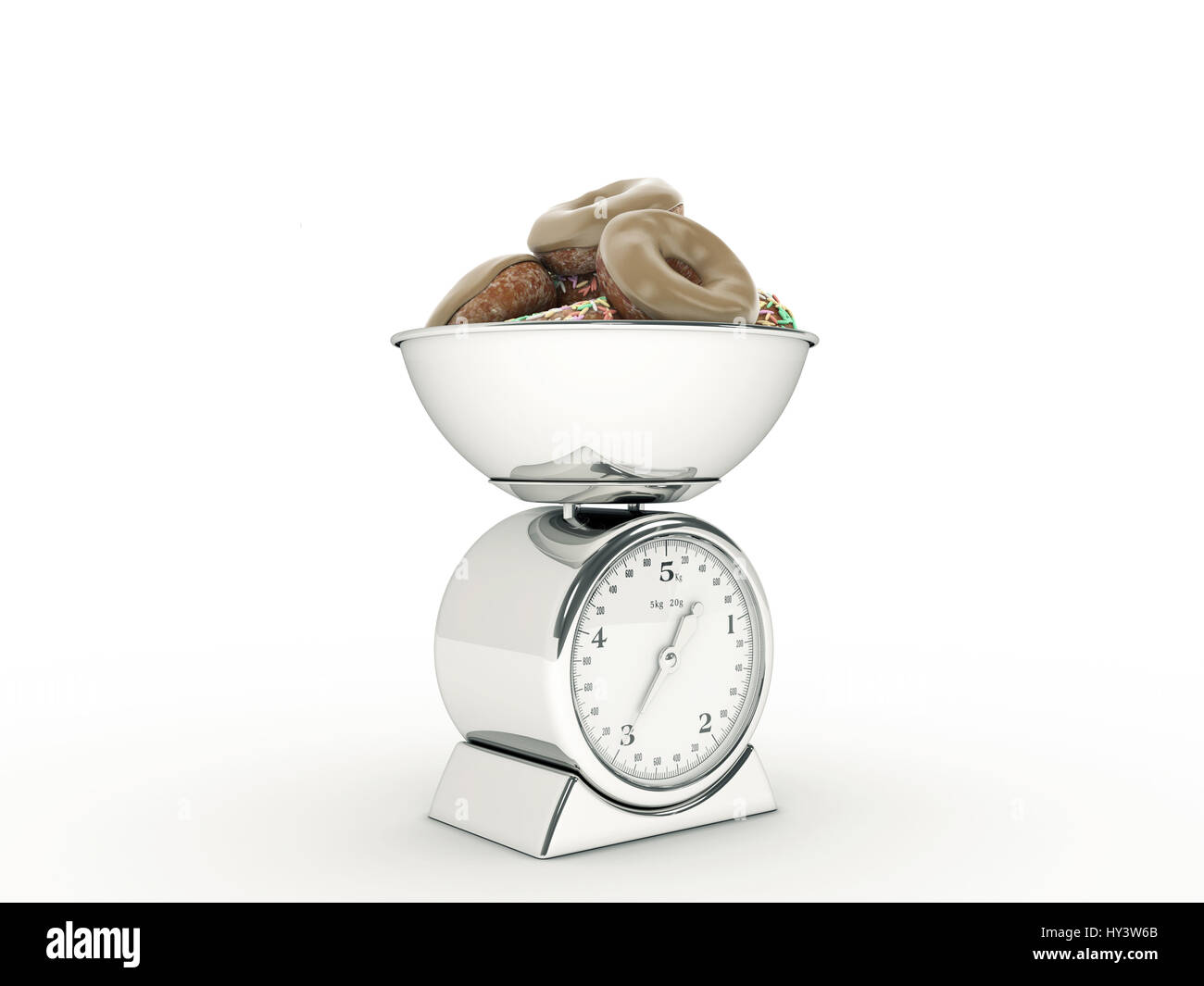 kitchen scale with giant donut Stock Photo