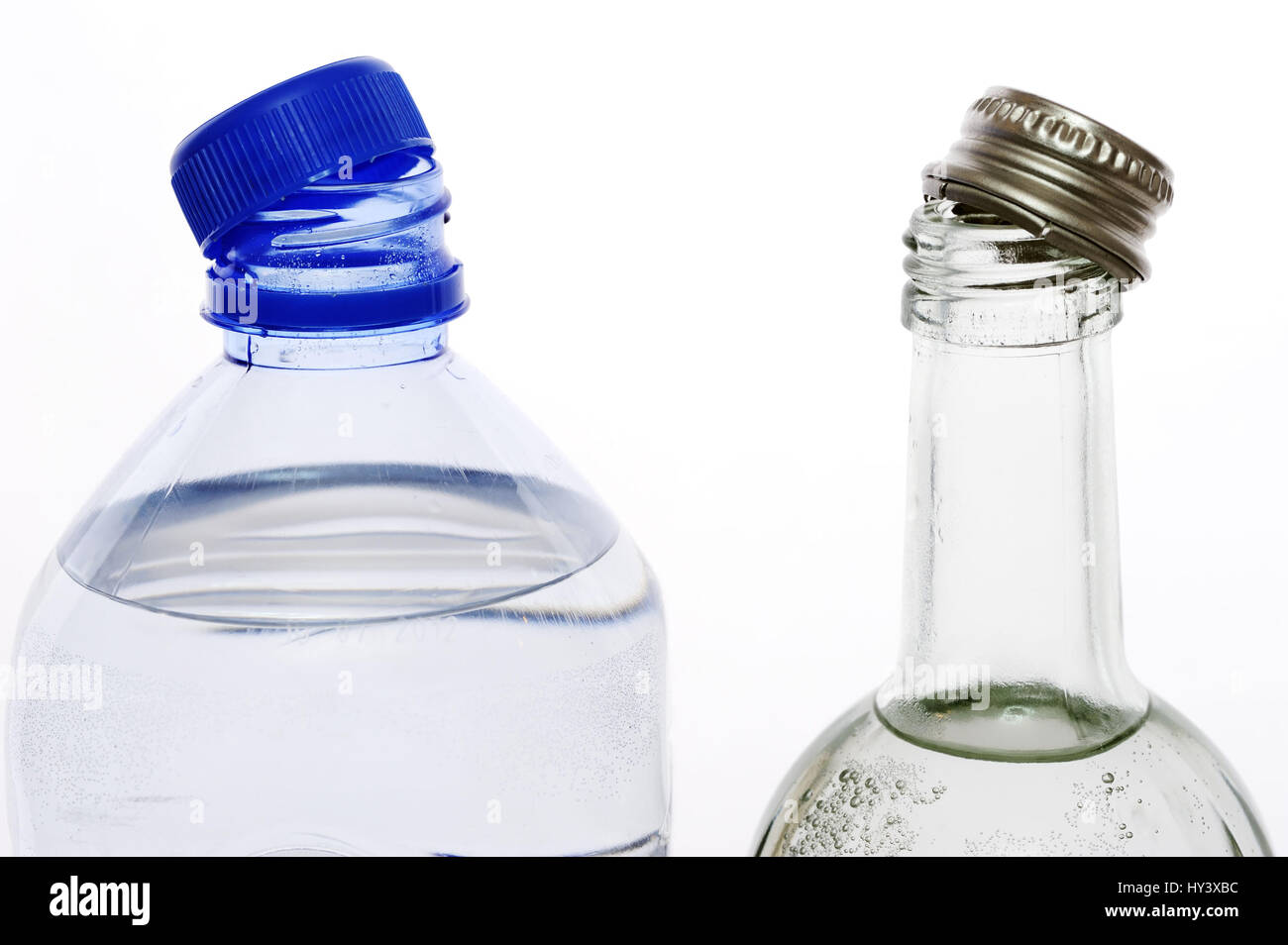 Water bottle of glass and PVC, Wasserflasche aus Glas und PVC Stock Photo