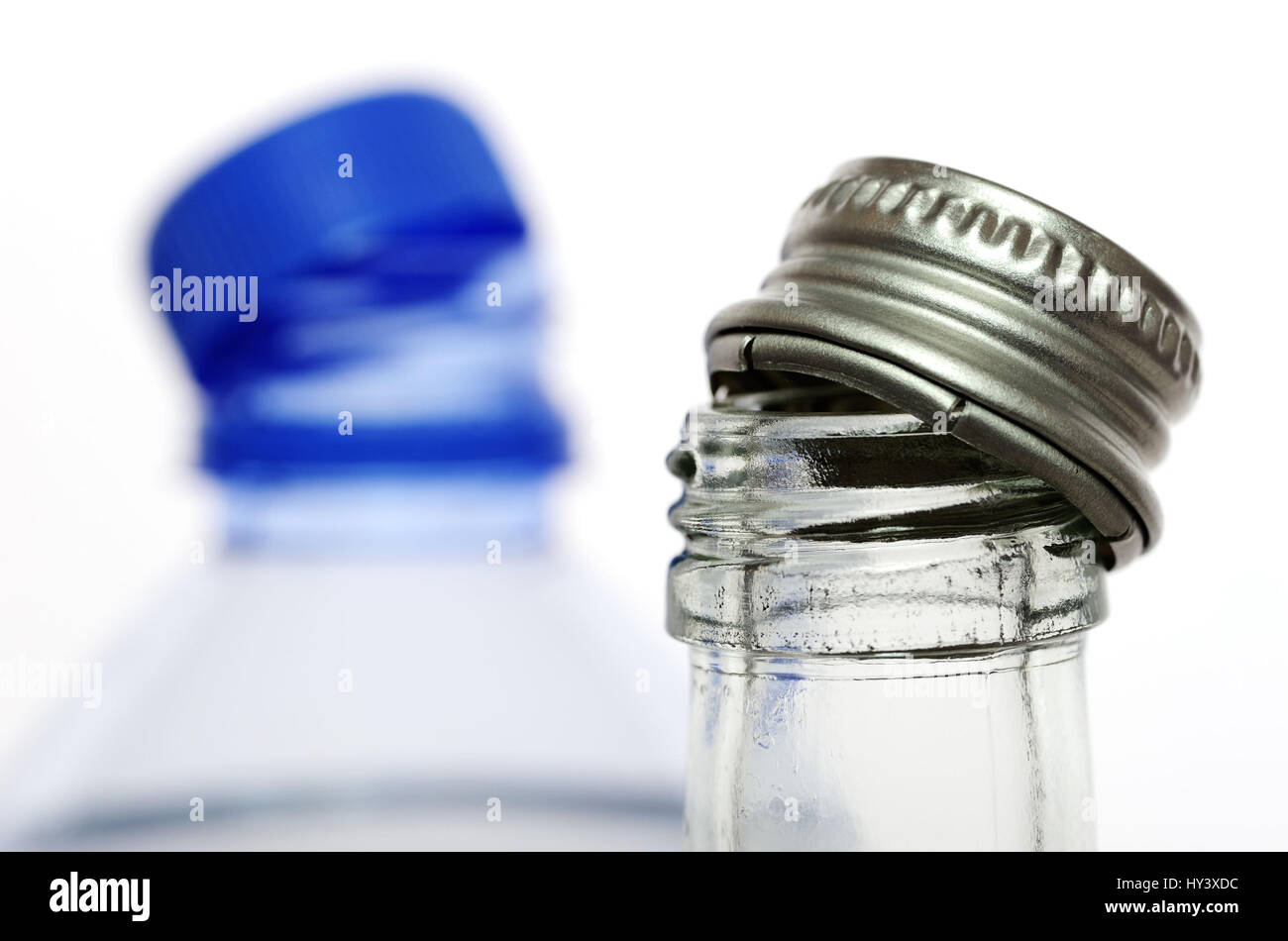 Water bottle of glass and PVC, Wasserflasche aus Glas und PVC Stock Photo