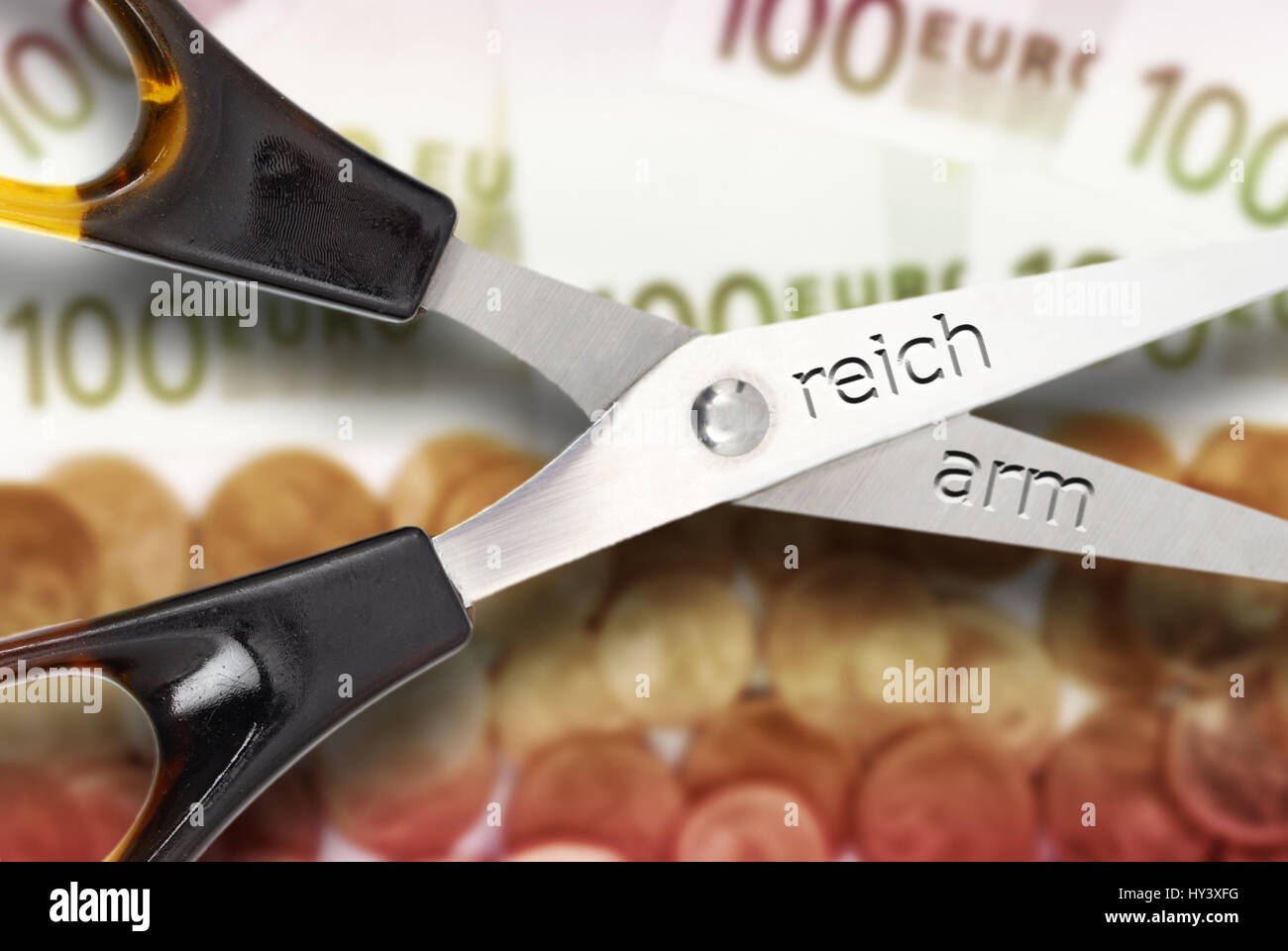 Social scissors, poor and richly, Soziale Schere, arm und reich Stock Photo