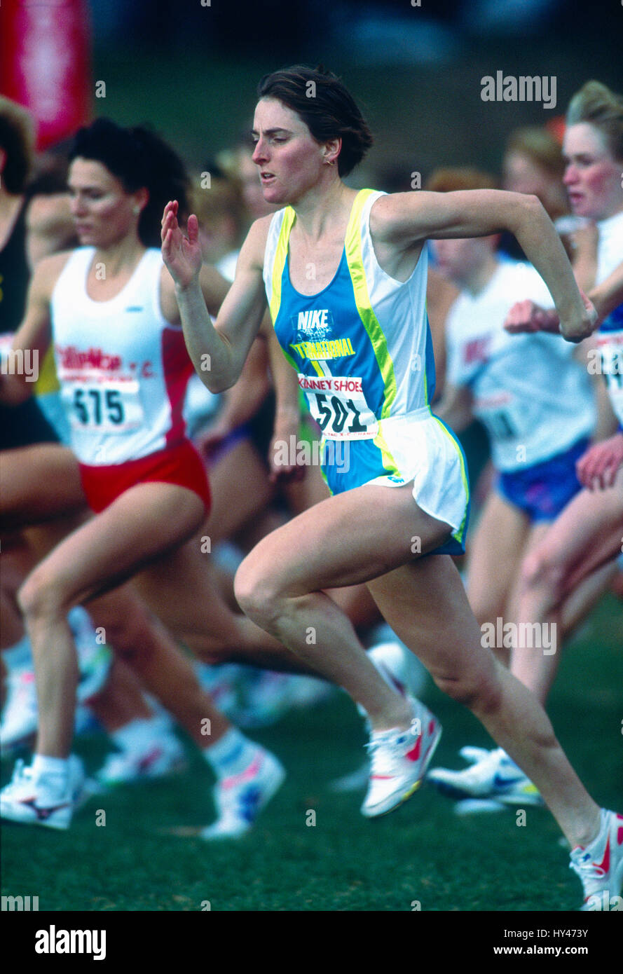 Lynn Jennings wins the 1990 TAC Cross Country Championships, Van Cortland Park, Bronx, NY Stock