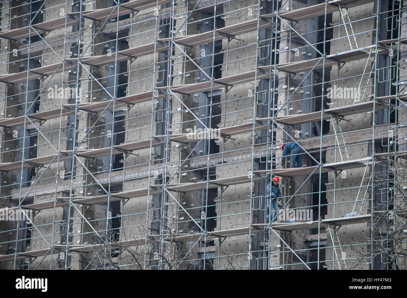 Scaffolding Rectangle Low angle view of rows and columns of metal scaffolding over ...