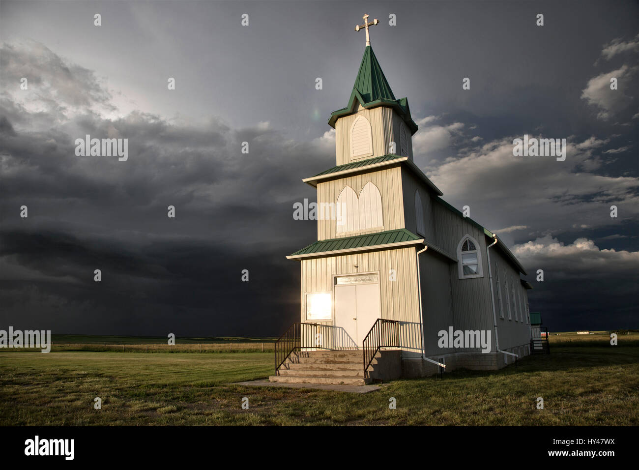 Storm Clouds Saskatchewan country church in Canada Stock Photo - Alamy