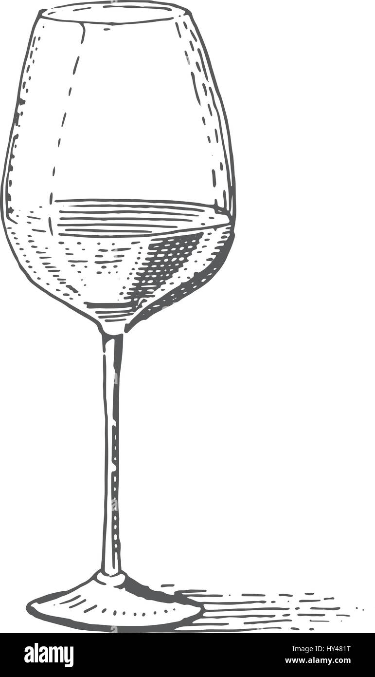 Red wine glass isolated Vintage engraved, hand drawn old style Stock
