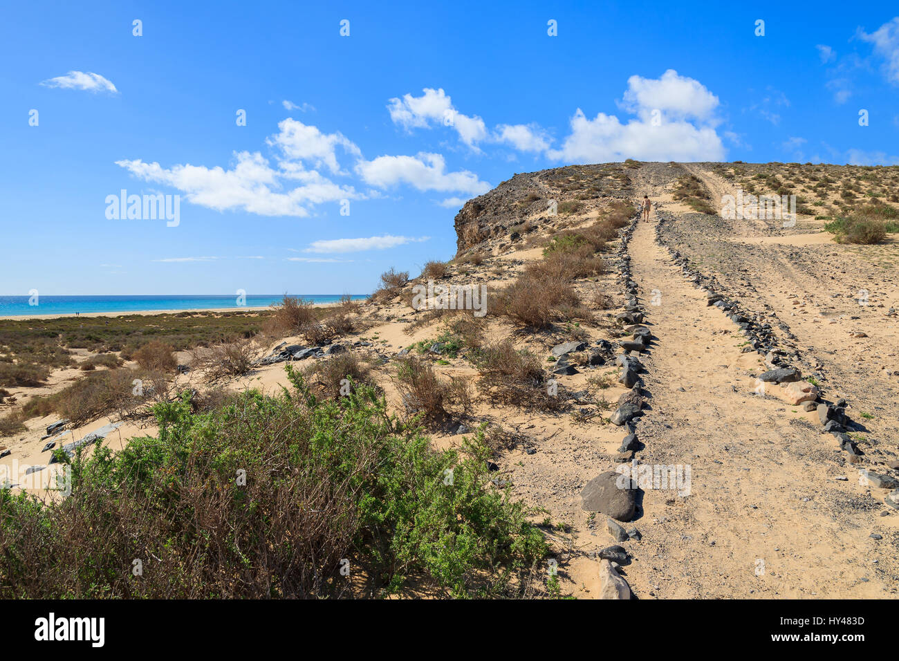 Trekking trail path near Sotavento beach on Jandia peninsula, Fuerteventura, Canary Islands, Spain Stock Photo